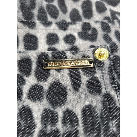 Michael Kors Womens Jeggings Size L Black Gray Leopard Print Pull On‎ Stretch - Picture 12 of 12